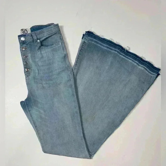 Free People We The Free Irreplaceable Ultra Flare Leg Jean Kent Light Wash Sz-30 - Picture 3 of 7